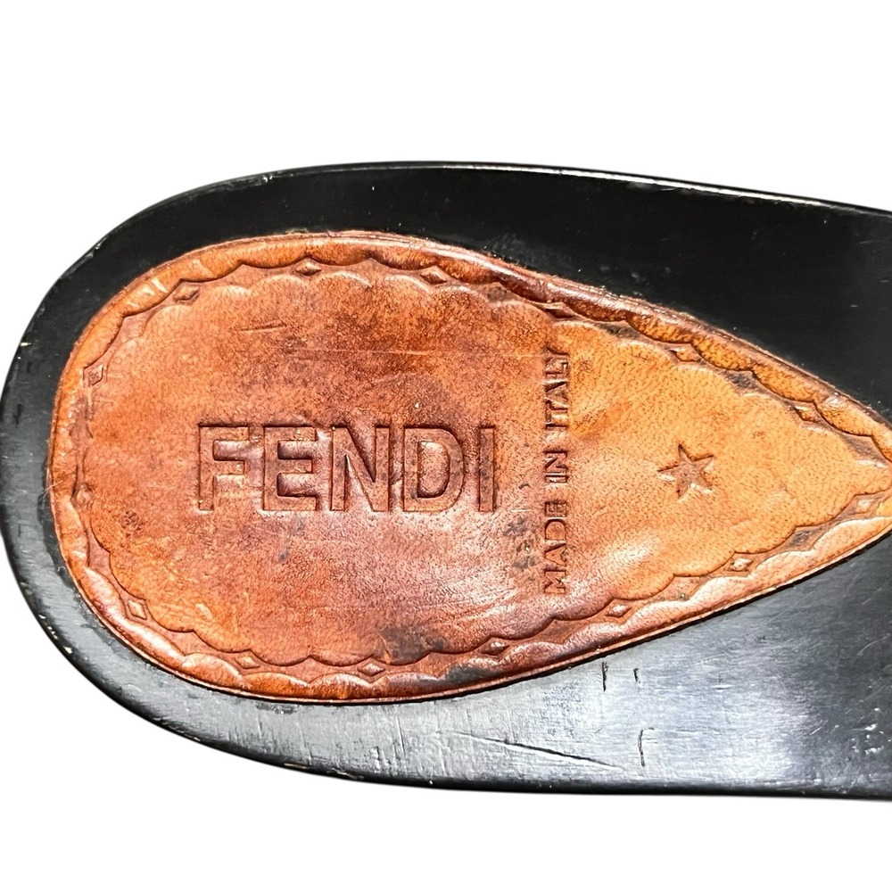 Fendi Leather Mule Sandals Sz 38 Brown Stud Detail Block Baguette Heel Buckle - Picture 6 of 11